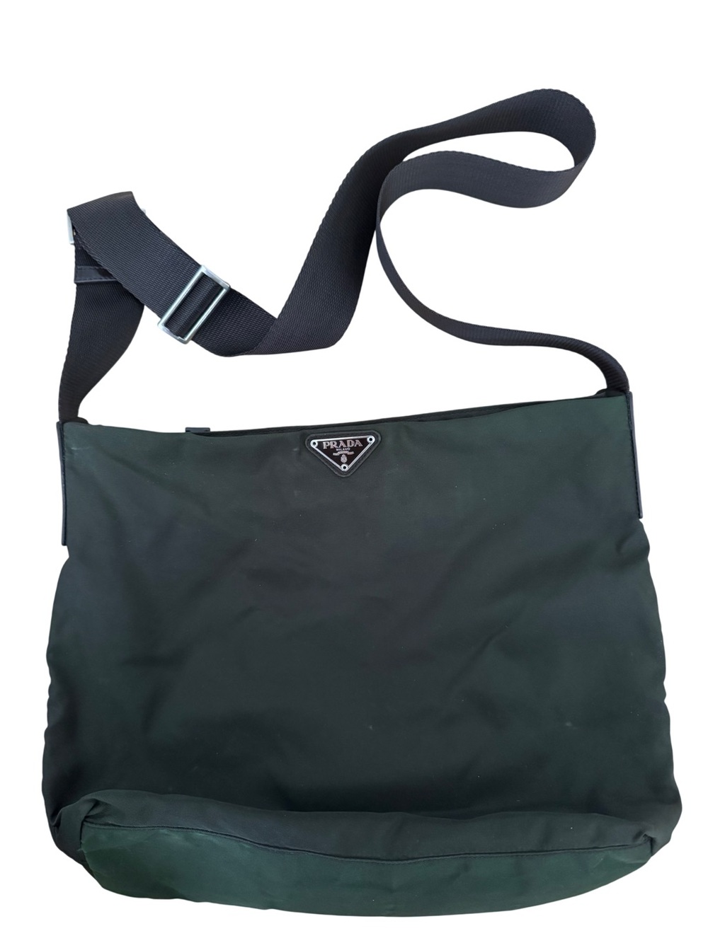 Prada Dark Green Nylon Messenger with Adjustable Brown Strap